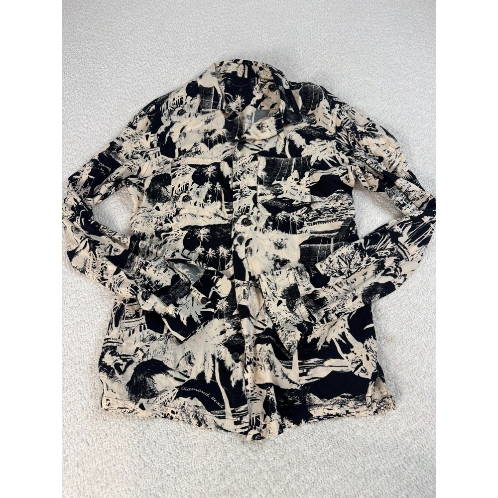 All Saints Black and Cream Casual Button Down Shirt